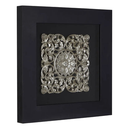 Nason Framed Wooden Filigree Carving Wall Art In Silver