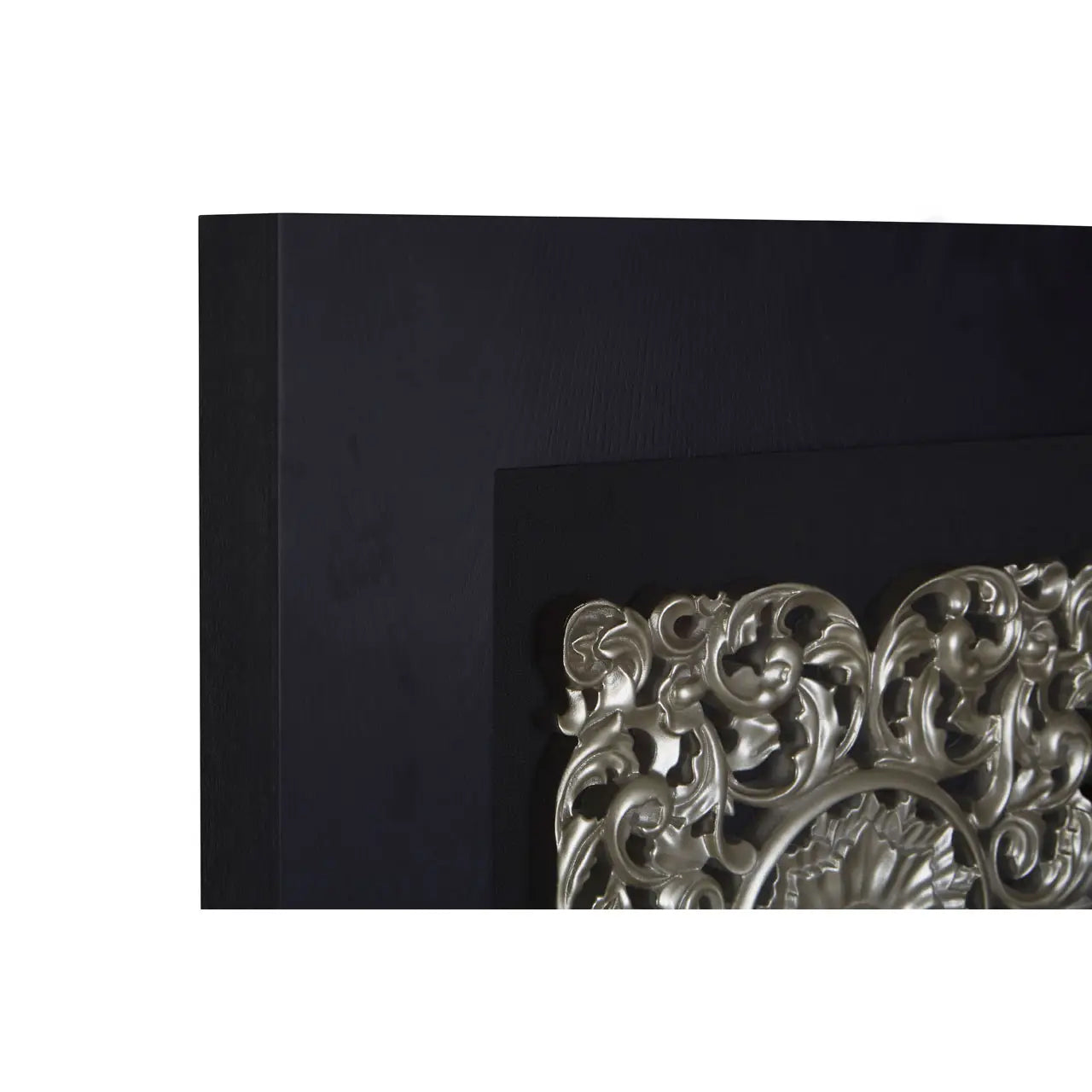 Nason Framed Wooden Filigree Carving Wall Art In Silver