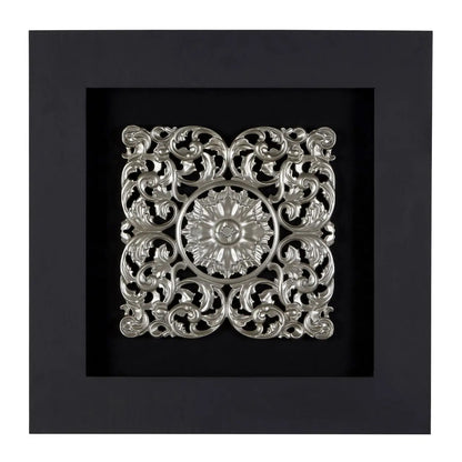 Nason Framed Wooden Filigree Carving Wall Art In Silver