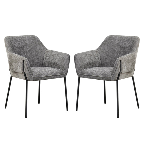 Milan Grey Chenille Effect Fabric Dining Chairs In Pair