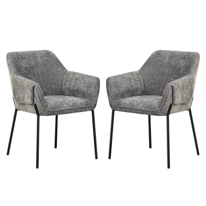 Milan Grey Chenille Effect Fabric Dining Chairs In Pair