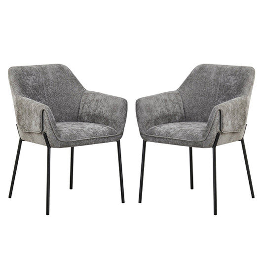 Milan Grey Chenille Effect Fabric Dining Chairs In Pair