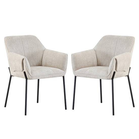 Milan Natural Chenille Effect Fabric Dining Chairs In Pair