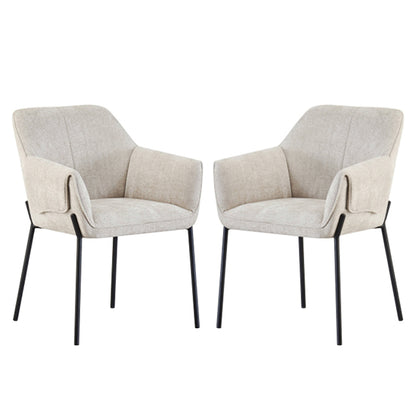 Milan Natural Chenille Effect Fabric Dining Chairs In Pair
