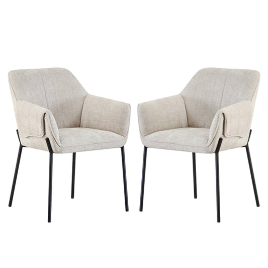 Milan Natural Chenille Effect Fabric Dining Chairs In Pair