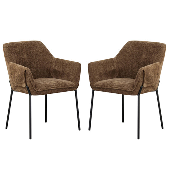 Milan Brown Chenille Effect Fabric Dining Chairs In Pair
