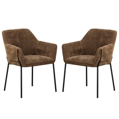 Milan Brown Chenille Effect Fabric Dining Chairs In Pair