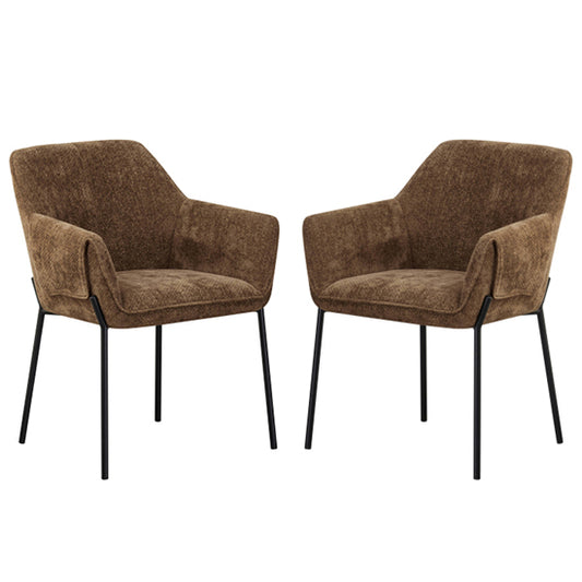 Milan Brown Chenille Effect Fabric Dining Chairs In Pair