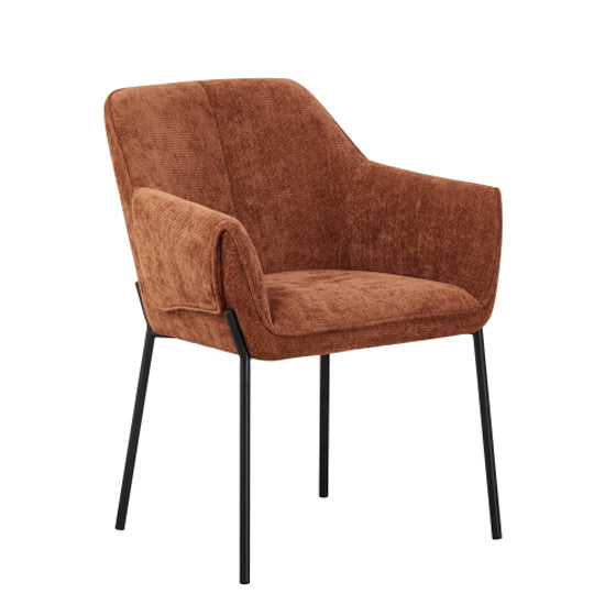 Milan Brunt Orange Chenille Effect Fabric Dining Chairs In Pair
