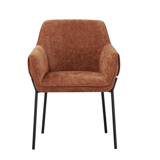 Milan Brunt Orange Chenille Effect Fabric Dining Chairs In Pair
