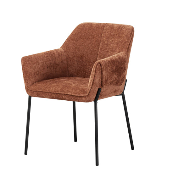 Milan Brunt Orange Chenille Effect Fabric Dining Chairs In Pair
