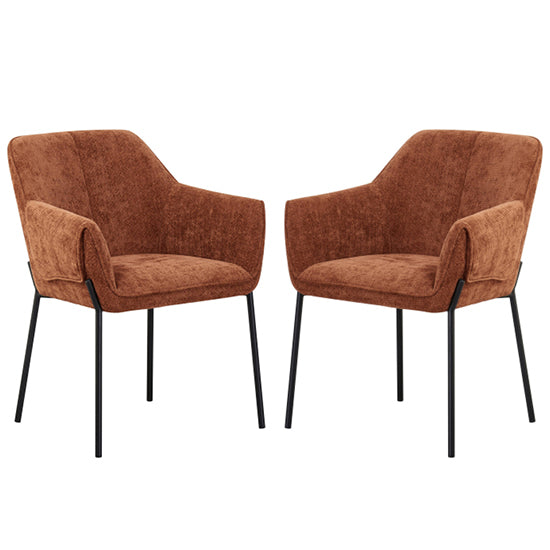 Milan Brunt Orange Chenille Effect Fabric Dining Chairs In Pair