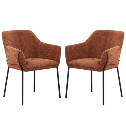 Milan Brunt Orange Chenille Effect Fabric Dining Chairs In Pair