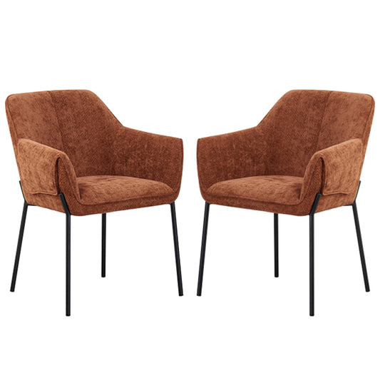 Milan Brunt Orange Chenille Effect Fabric Dining Chairs In Pair