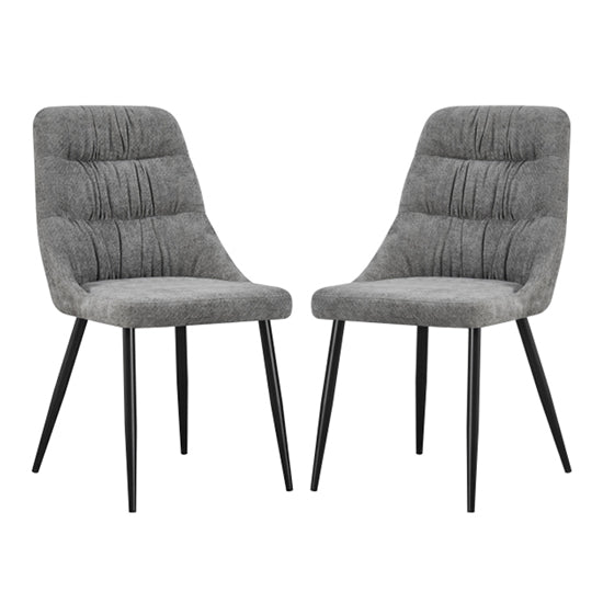 Rhodes Grey Chenille Effect Fabric Dining Chairs In Pair