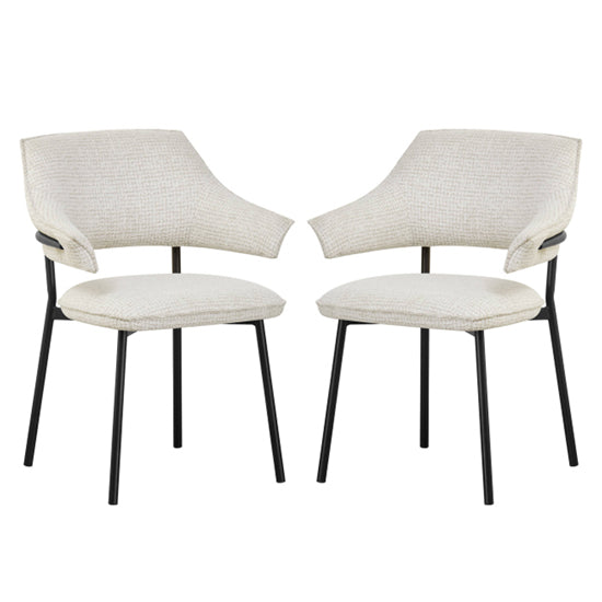 Geneva Natural Textured Fabric Dining Chairs In Pair