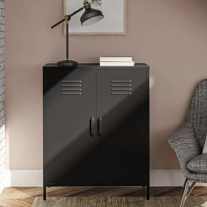Mission District Metal Storage Cabinet With 2 Doors In Black