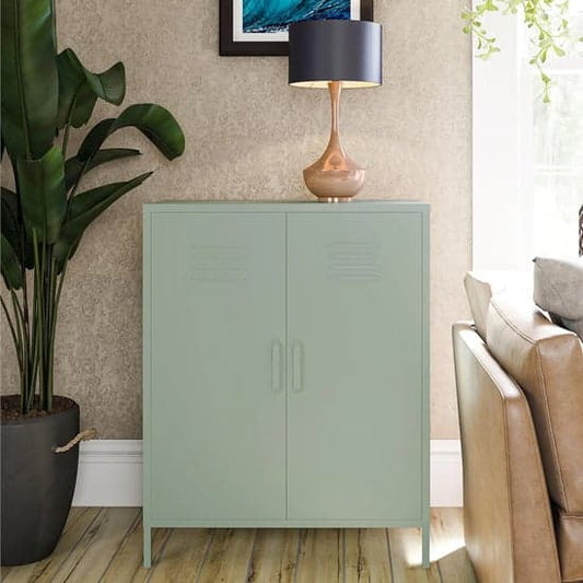 Mission District Metal Storage Cabinet With 2 Doors In Pale Green