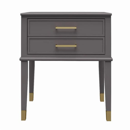 Westerleigh Wooden End Table With 2 Drawers In Grey
