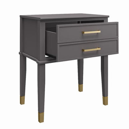 Westerleigh Wooden End Table With 2 Drawers In Grey