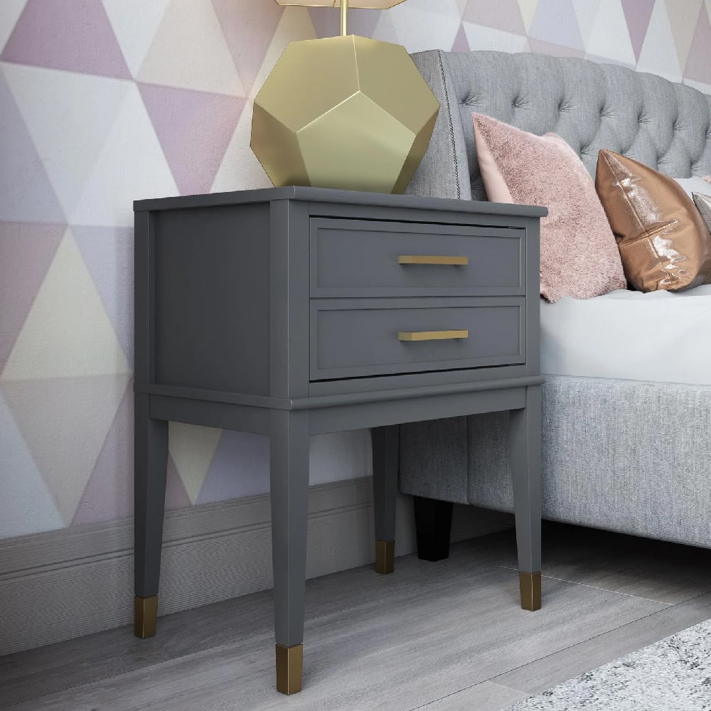 Westerleigh Wooden End Table With 2 Drawers In Grey