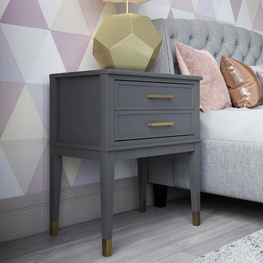 Westerleigh Wooden End Table With 2 Drawers In Grey