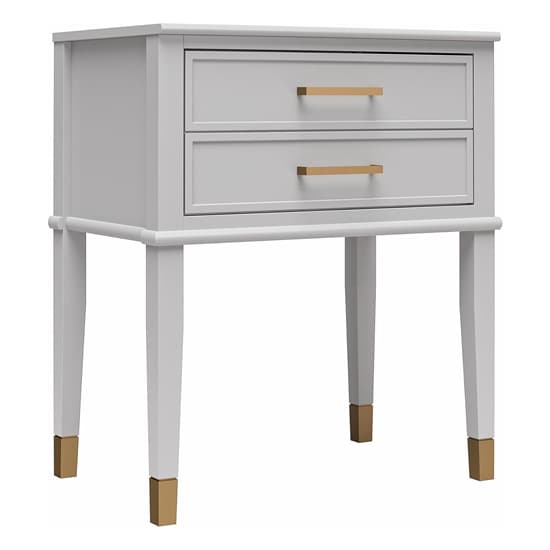 Westerleigh Wooden End Table With 2 Drawers In Dove Grey