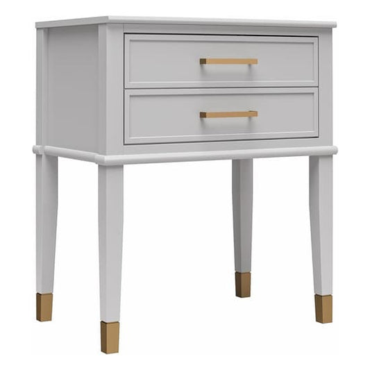 Westerleigh Wooden End Table With 2 Drawers In Dove Grey