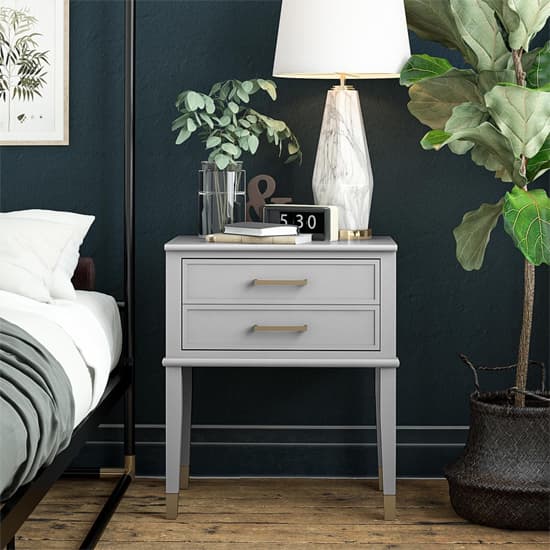 Westerleigh Wooden End Table With 2 Drawers In Dove Grey