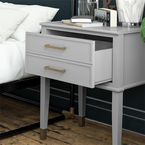 Westerleigh Wooden End Table With 2 Drawers In Dove Grey