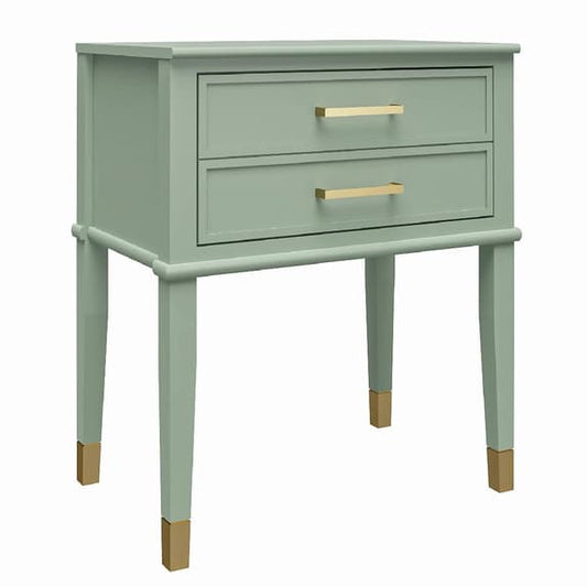 Westerleigh Wooden End Table With 2 Drawers In Light Green