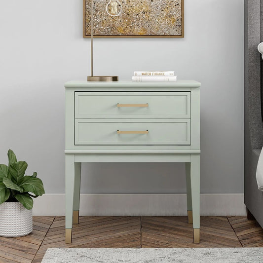 Westerleigh Wooden End Table With 2 Drawers In Light Green
