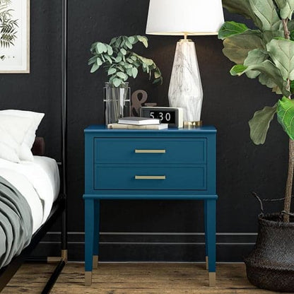Westerleigh Wooden End Table With 2 Drawers In Moroccan Blue
