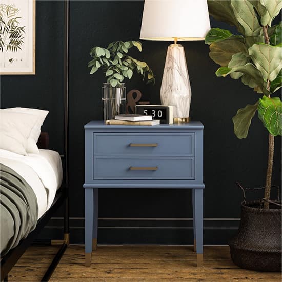 Westerleigh Wooden End Table With 2 Drawers In Stone Blue