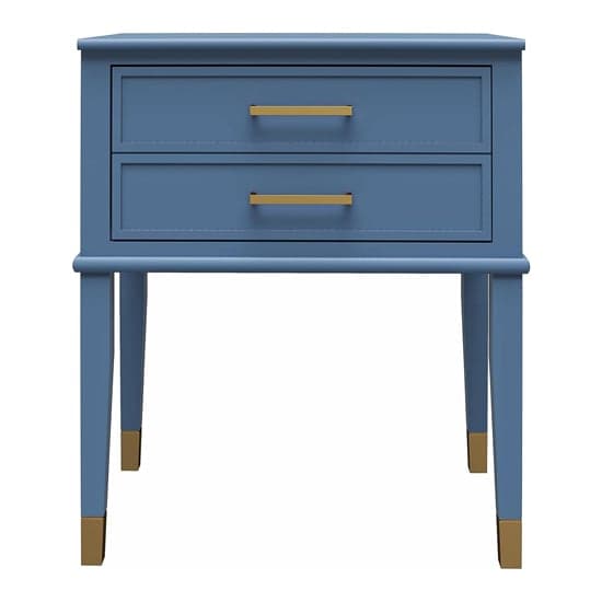 Westerleigh Wooden End Table With 2 Drawers In Stone Blue