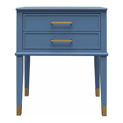 Westerleigh Wooden End Table With 2 Drawers In Stone Blue