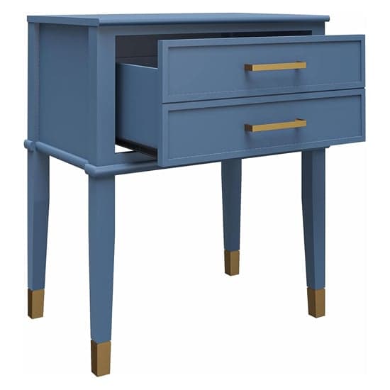 Westerleigh Wooden End Table With 2 Drawers In Stone Blue