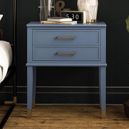 Westerleigh Wooden End Table With 2 Drawers In Stone Blue