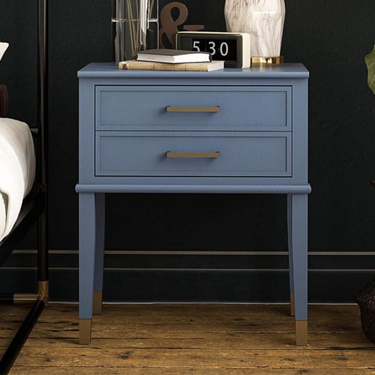 Westerleigh Wooden End Table With 2 Drawers In Stone Blue