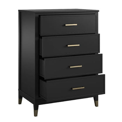 Westerleigh Wooden Chest Of 4 Drawers In Black