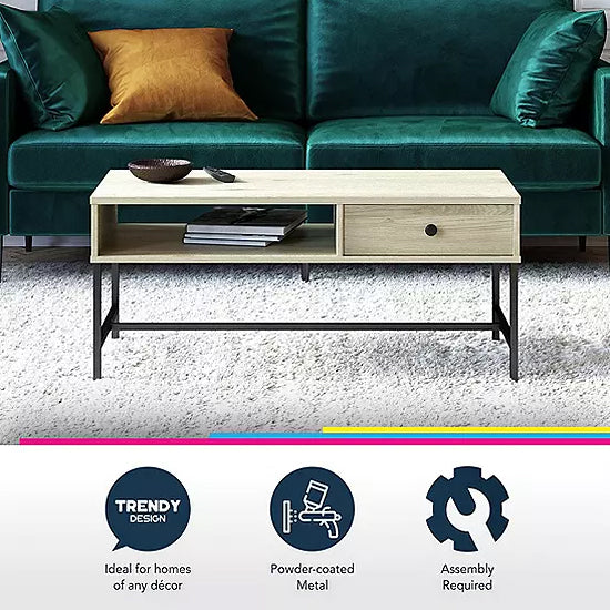 Tamlin Wooden Coffee Table With 1 Drawer In Linseed Oak