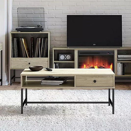Tamlin Wooden Coffee Table With 1 Drawer In Linseed Oak