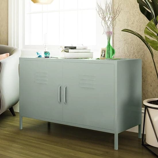 Mission District Metal Sideboard With 2 Doors In Pale Green