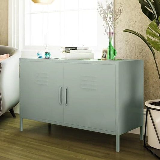 Mission District Metal Sideboard With 2 Doors In Pale Green