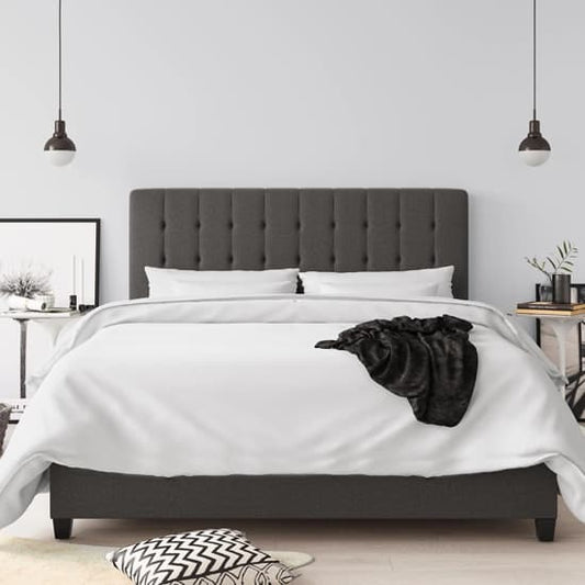 Emily Linen Fabric Double Bed In Grey