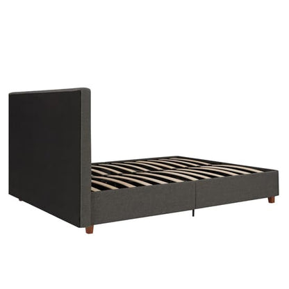 Emily Linen Fabric King Size Bed In Grey