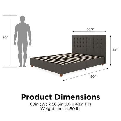 Emily Linen Fabric King Size Bed In Grey