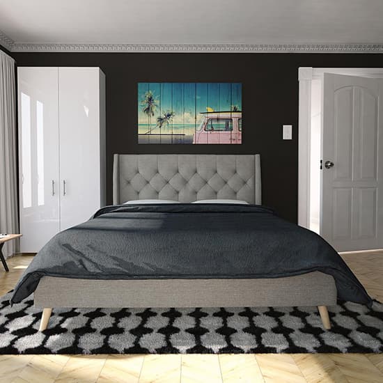 Her Majesty Linen Fabric King Size Bed In Grey
