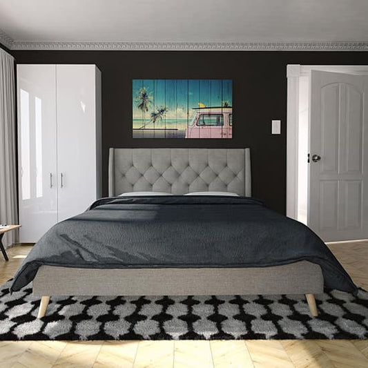 Her Majesty Linen Fabric King Size Bed In Grey