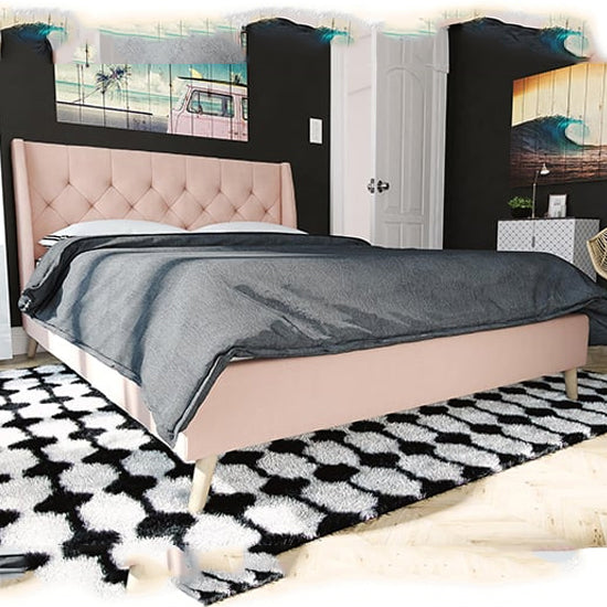 Her Majesty Linen Fabric Double Bed In Pink